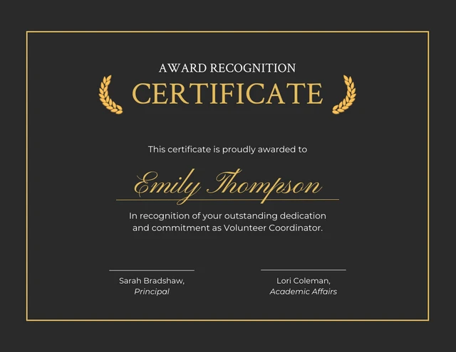 Simple Gold and Black Award Certificate Template
