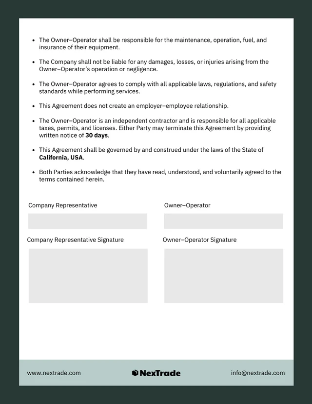 Owner-Operator Contract Template - page 2