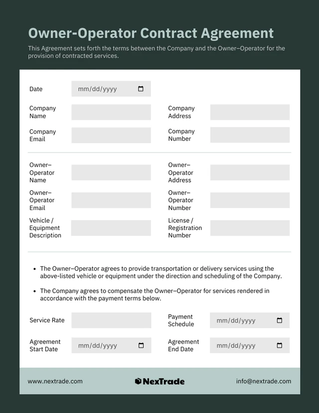 Owner-Operator Contract Template - page 1