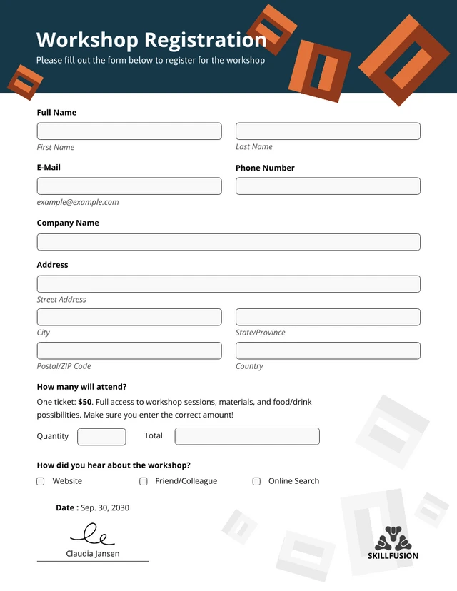 Orange and Blue Simple Event Registration Forms Template