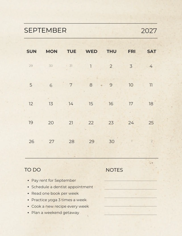Beige Minimalist September Schedule To Do List Template