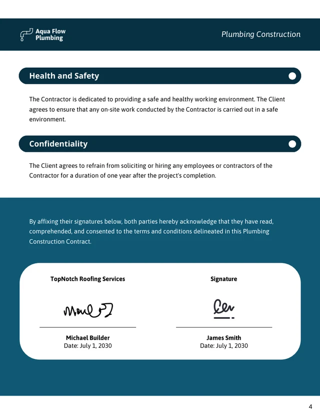 Plumbing Construction Contract Template - page 4