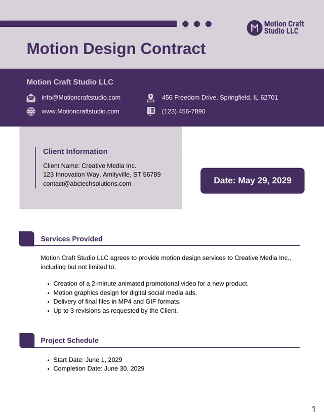 Motion Design Contract Template - Seite 1