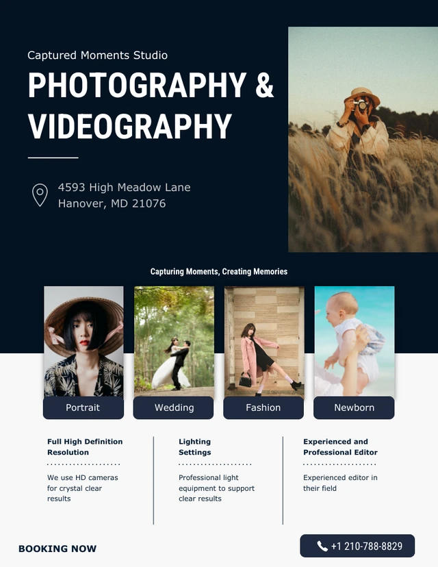 Navy Grey Photography and videography studio flayer Template