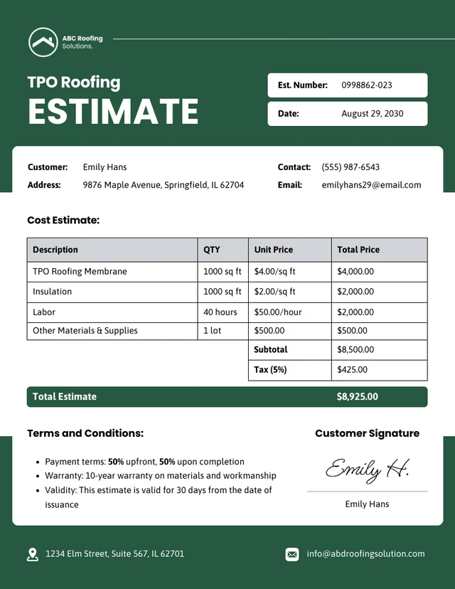 TPO Roofing Estimate Template