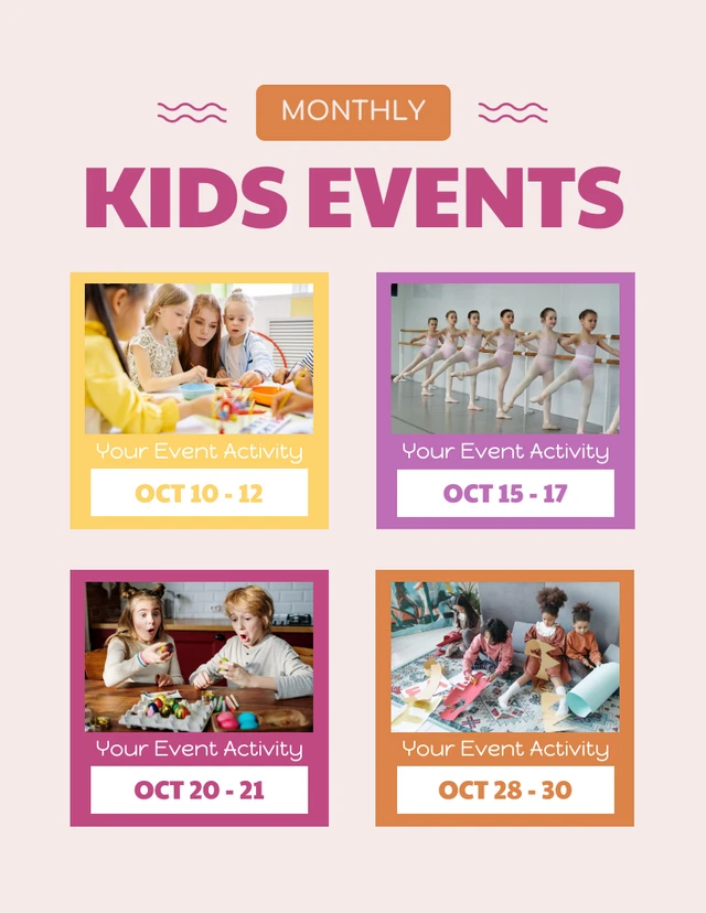 Baby Pink Colorful Monthly Kids Event Schedule Template