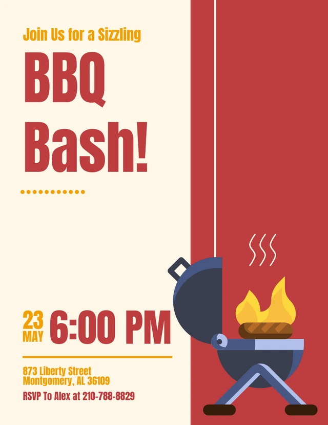 Red And Light Yellow Simple Illustration Join BBQ Invitation Template