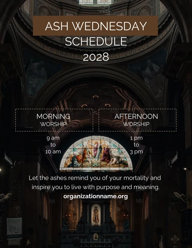 Brown and White Ash Wednesday Schedule Poster Template