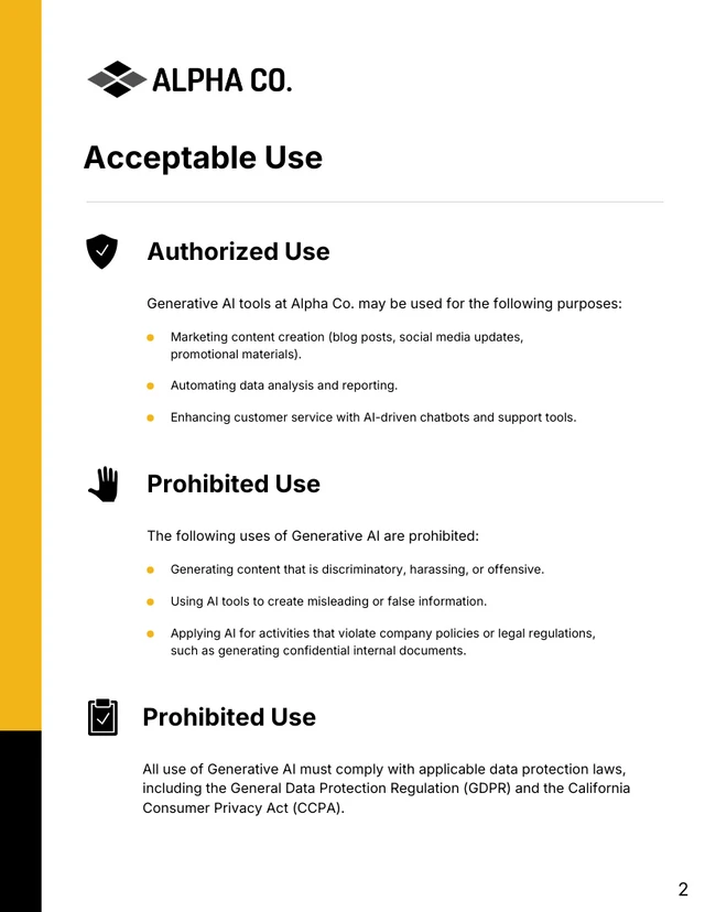 Generative AI Usage Policy Template - Page 2