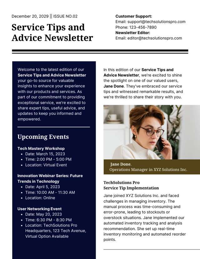 Service Tips and Advice Newsletter Template