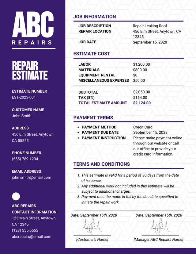 Simple Purple Repair Estimate - Page 1
