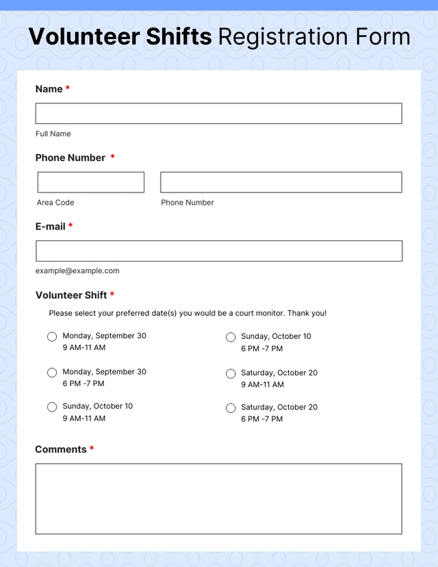 Soft Blue Pattern Volunteer and Community Service Forms Template