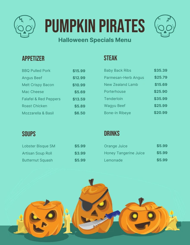 Modèle de menu spécial Halloween illustration minimaliste vert clair