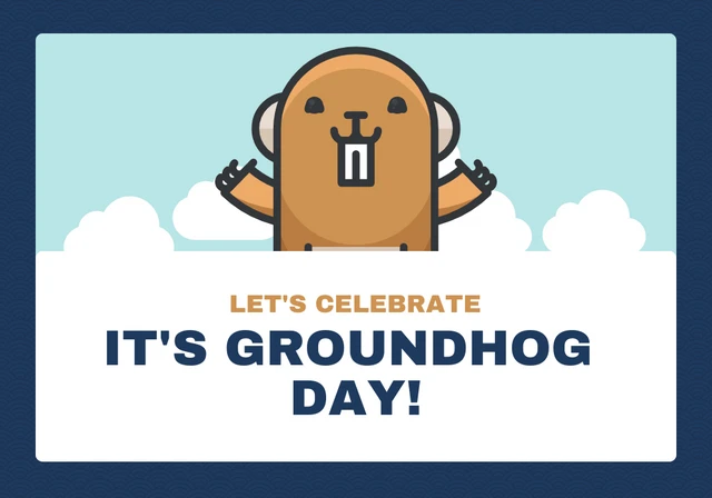 Blue Minimalist Cute Character Groundhog Day Card Template