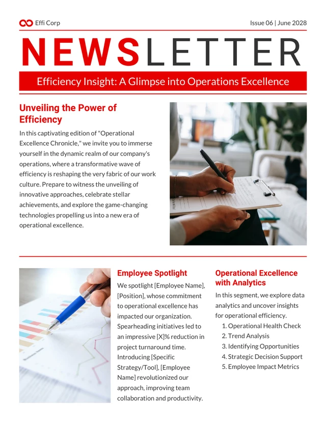 Operations Efficiency Reporting Newsletter Template