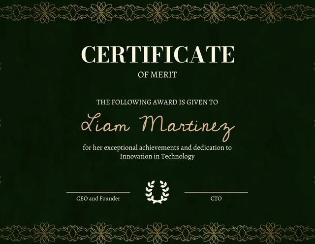 Black Classic Ornament Award Certificate Template