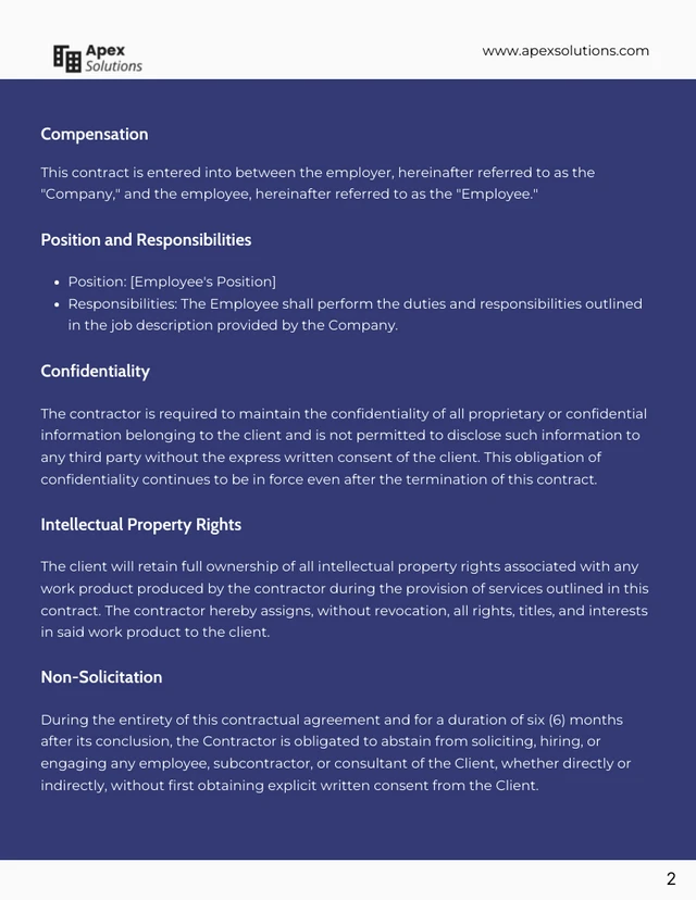 Employment Contract Template - Page 2