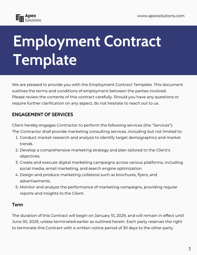 Employment Contract Template - Page 1