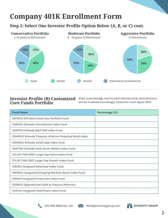 Company 401K Enrollment Form - Seite 2