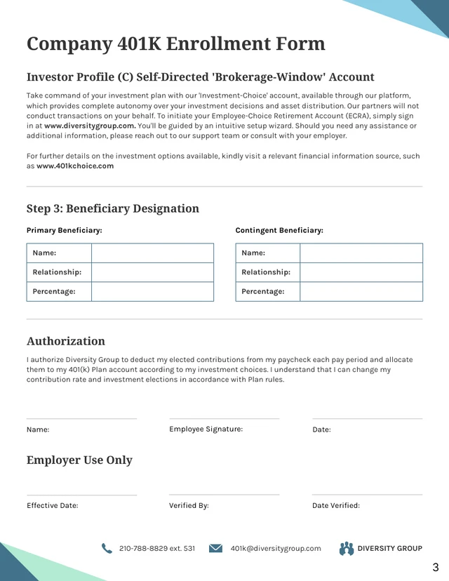 Company 401K Enrollment Form - Venngage