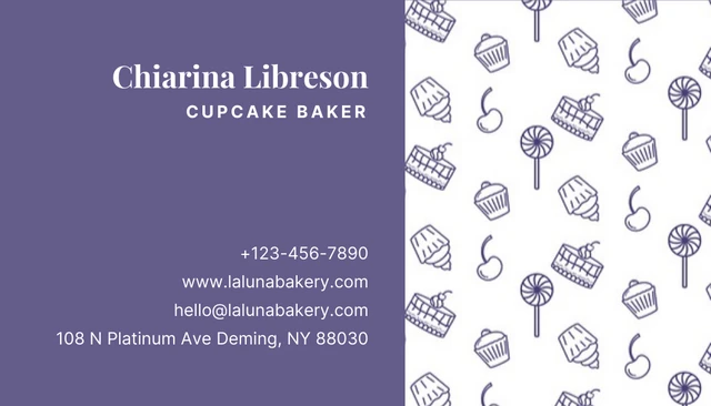 Dark Purple Simple Pattern Photo Bakery Business Card - Page 2