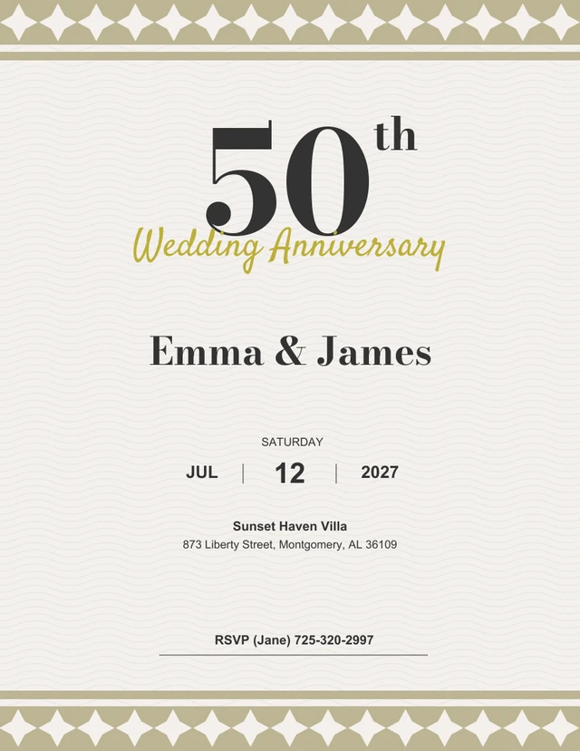 White Ivory Simple 50th Wedding Anniversary Invitation Template
