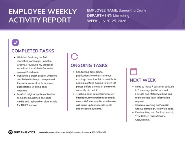 Purple Weekly Status Report Template