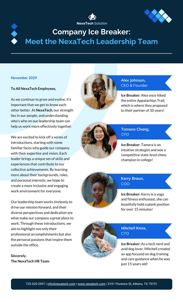 Company Ice Breaker Newsletter for Meet the Team Template