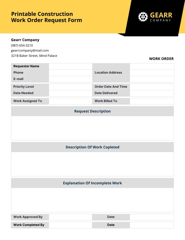 Yellow and White Simple Contractor Forms Template