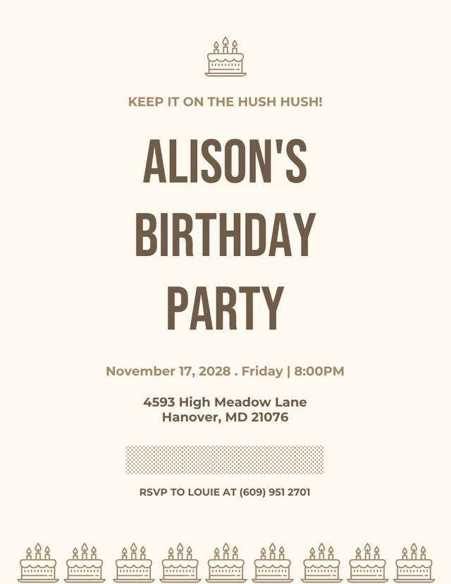 Beige And Brown Simple Surprise Party Invitation Template
