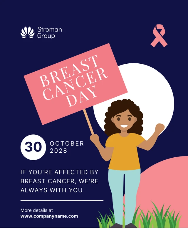 Navy And Pink Modern Illustration Breast Cancer Awareness Poster Template