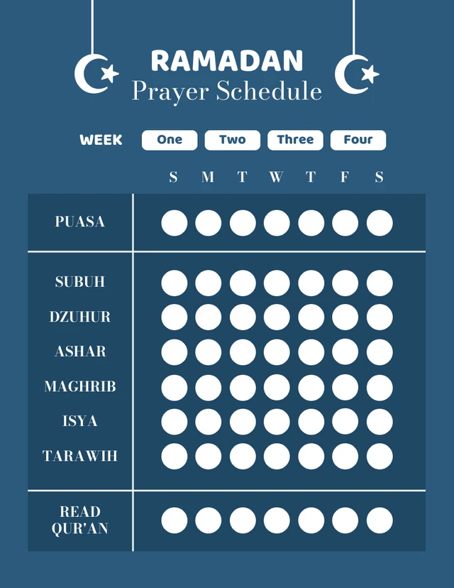 Blue Minimalist Illustration Ramadan Prayer Schedule Template