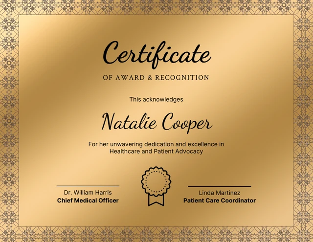 Gold Classic Award Certificate Template