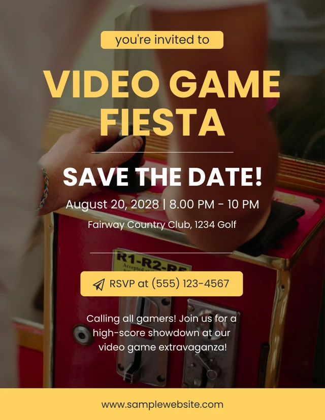 Yellow Video Game Night Invitation Letter Template