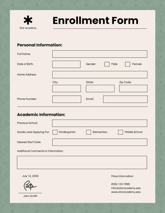 Simple Green Enrollment Forms Template
