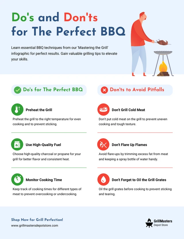 Lo que se debe y no se debe hacer para la barbacoa perfecta: plantilla de infografía de cocina