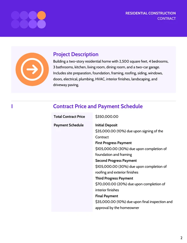 Residential Construction Contract Template - Page 2