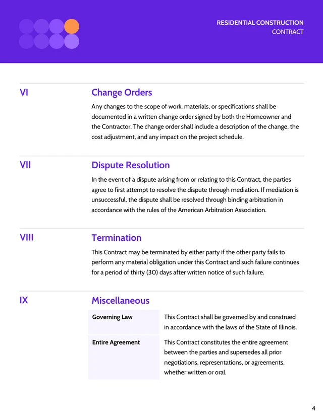 Residential Construction Contract Template - page 4