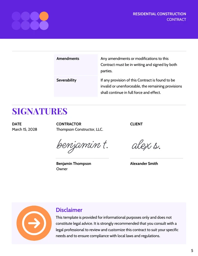 Residential Construction Contract Template - Página 5