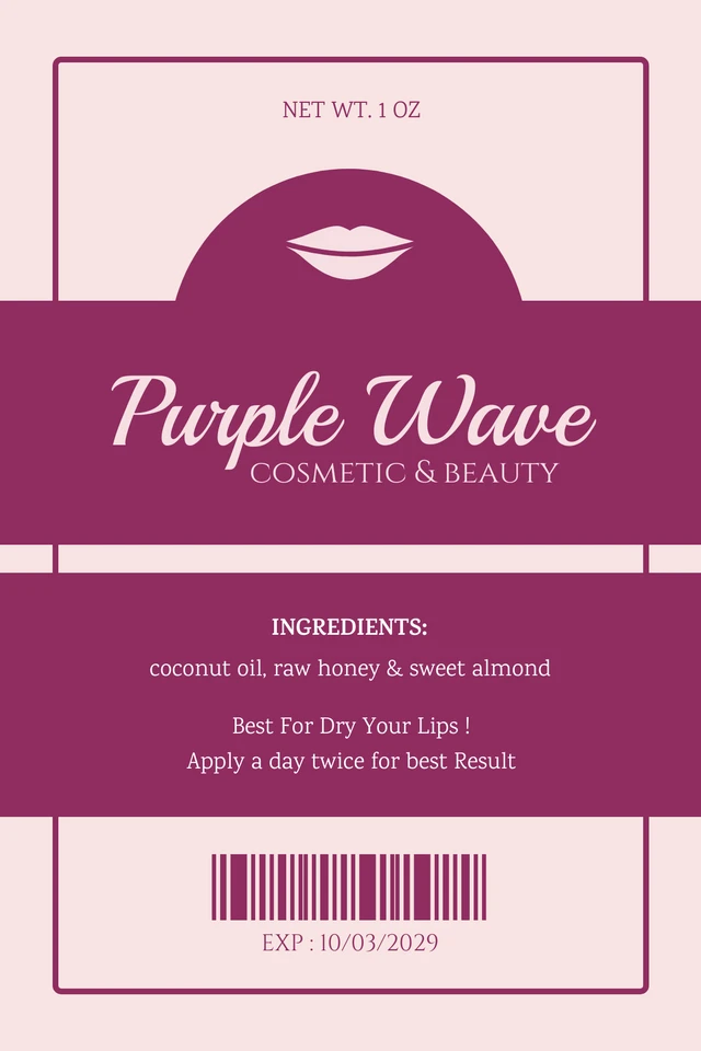 Peach And Purple Simple Lip Balm Label Template