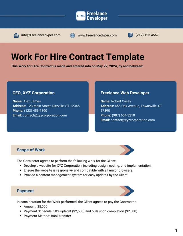 Work For Hire Contract Template - Página 1