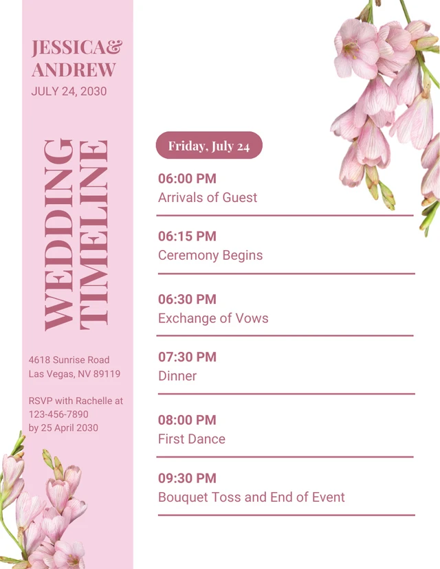 Plantilla de calendario de boda de estética moderna en blanco y rosa bebé