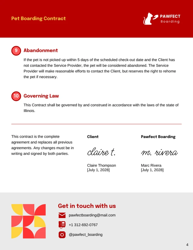 Pet Boarding Contract Template - page 4