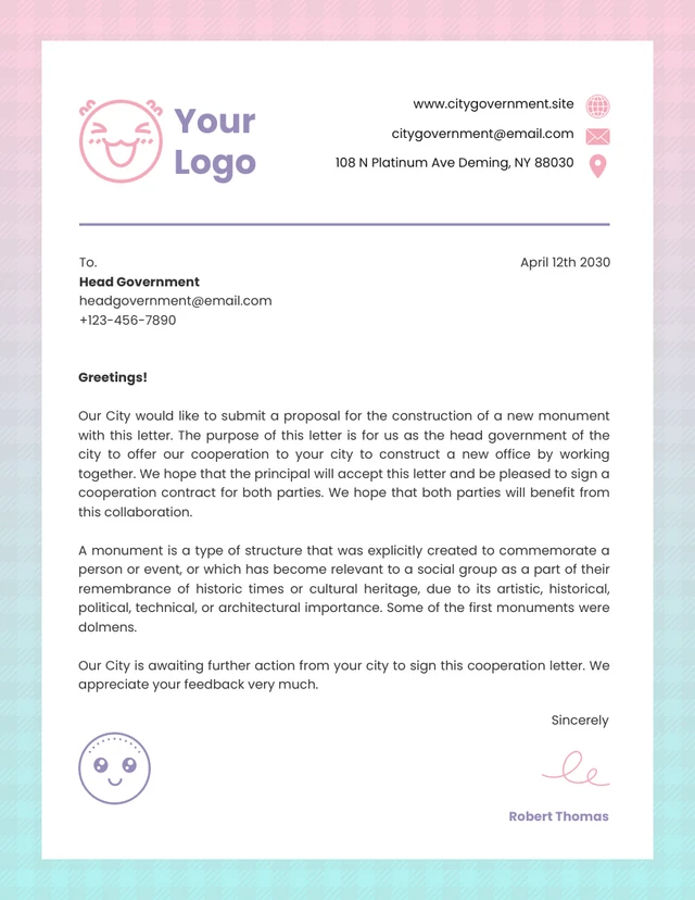 Pink And Green Gradient Simple Illustration Business Letterhead