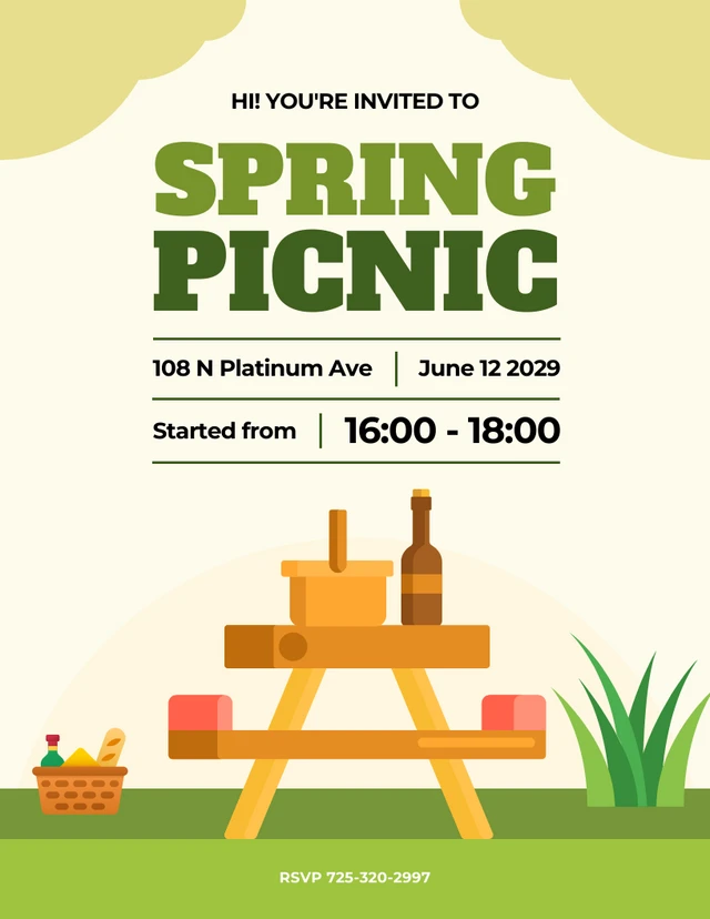 Cremefarbene und grüne Picknick-Einladungsvorlage