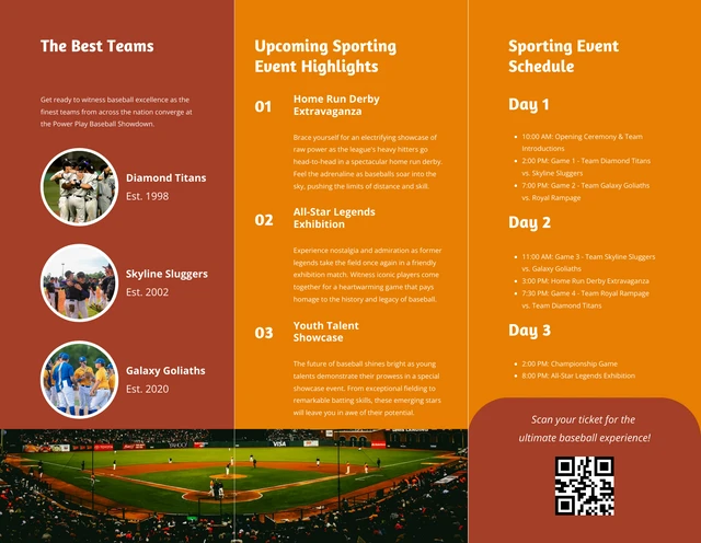 Red and Yellow Baseball Play Sport Tri-fold Brochure - Page 2