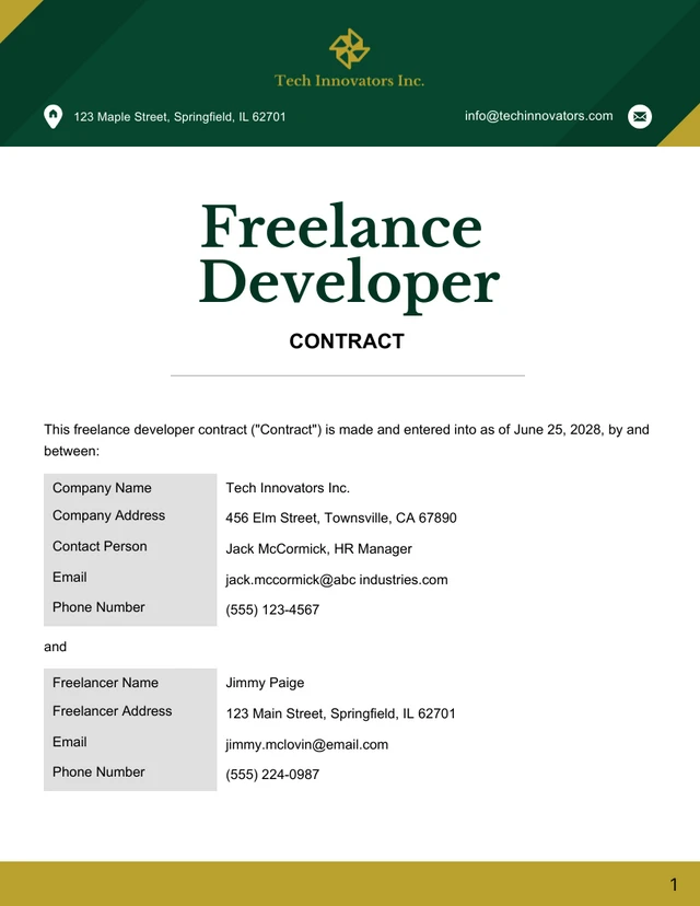 Freelance Developer Contract Template - Pagina 1