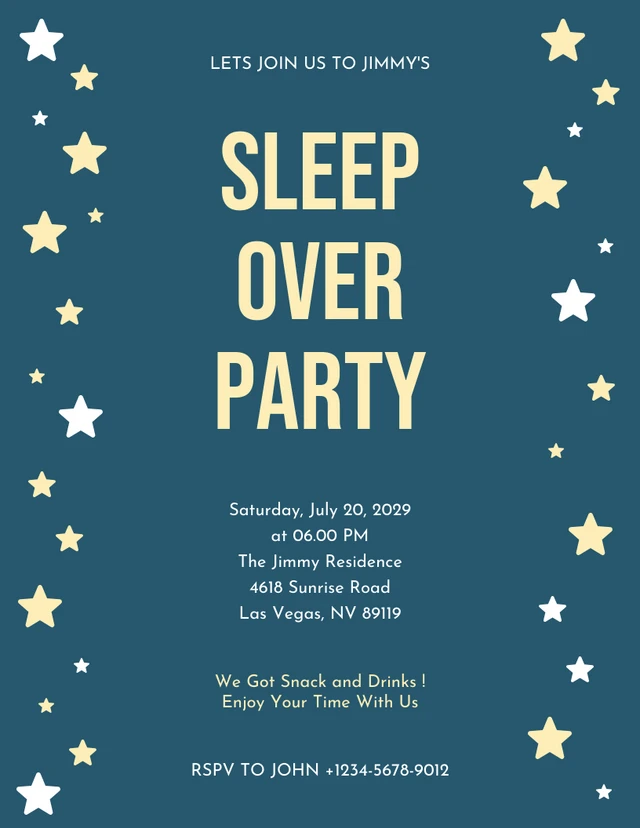Blue And Yellow Minimalist Bold Star Sleepover Party Invitation Template