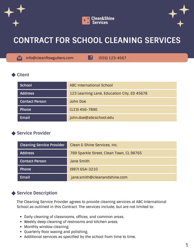 School Cleaning Contract Template - Pagina 1