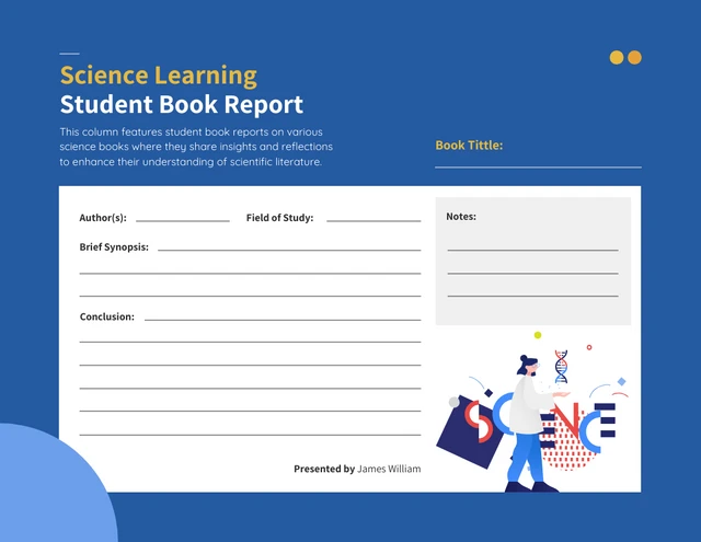 Vorlage für einen Buchbericht für Schüler zum Thema Naturwissenschaften